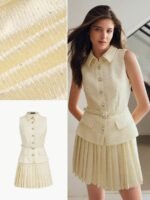 MOTF STUDIO VESTIDO CURTO COM DETALHE DE ABAS PLISSADAS E FIVELA NO CINTO, LOOK PARA O ANO NOVO - Imagem 8