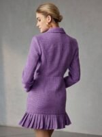 MOTF PREMIUM VESTIDO CURTO DE PEITO DUPLO COM GOLA DE LAPELA SÓLIDA, BAINHA PREGUEADA - Imagem 4