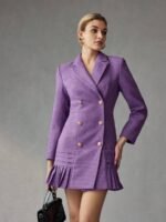 MOTF PREMIUM VESTIDO CURTO DE PEITO DUPLO COM GOLA DE LAPELA SÓLIDA, BAINHA PREGUEADA - Imagem 6