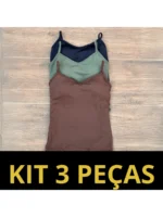 Kit 3 peças Regata Blusinha Suplex Bojo Decote Feminina Regatinha Básica Alcinha - Imagem 39