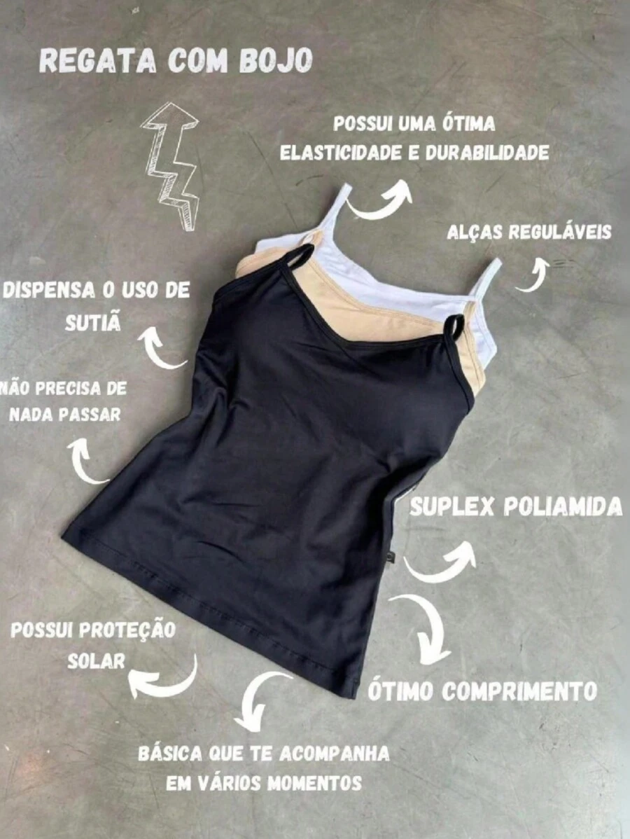 173320356282c08183a1e629e1419a5a648339870e_thumbnail_900x Kit 3 peças Regata Blusinha Suplex Bojo Decote Feminina Regatinha Básica Alcinha - Imagem 1