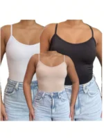 Kit 3 peças Regata Blusinha Suplex Bojo Decote Feminina Regatinha Básica Alcinha - Imagem 49