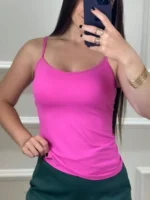 Kit 3 peças Regata Blusinha Suplex Bojo Decote Feminina Regatinha Básica Alcinha - Imagem 24