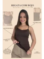 Kit 3 peças Regata Blusinha Suplex Bojo Decote Feminina Regatinha Básica Alcinha - Imagem 45