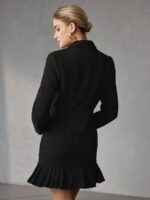 MOTF PREMIUM VESTIDO CURTO DE PEITO DUPLO COM GOLA DE LAPELA SÓLIDA, BAINHA PREGUEADA - Imagem 11