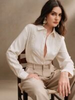 Anewsta Camisa Feminina de Linho com Bordado de Manga Longa - Imagem 3