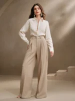 Anewsta Camisa Feminina de Linho com Bordado de Manga Longa - Imagem 4