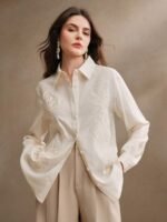 Anewsta Camisa Feminina de Linho com Bordado de Manga Longa - Imagem 5