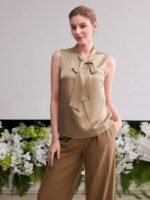 MOTF PREMIUM Blusa sem mangas com decote de gravata de seda - Imagem 7