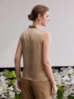 MOTF PREMIUM Blusa sem mangas com decote de gravata de seda - Imagem 5