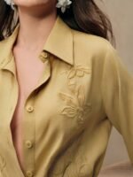 Anewsta Camisa Feminina de Linho com Bordado de Manga Longa - Imagem 8