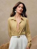 Anewsta Camisa Feminina de Linho com Bordado de Manga Longa - Imagem 12