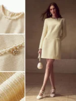 MOTF PREMIUM VESTIDO COM BOLSO GUARNECIDO DE PÉROLAS FALSAS