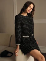 MOTF PREMIUM VESTIDO COM BAINHA EM TWEED CONTRASTANTE