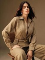 Anewsta Camisa Feminina de Linho com Bordado de Manga Longa - Imagem 22