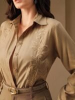 Anewsta Camisa Feminina de Linho com Bordado de Manga Longa - Imagem 24