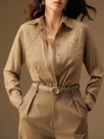 Anewsta Camisa Feminina de Linho com Bordado de Manga Longa - Imagem 25