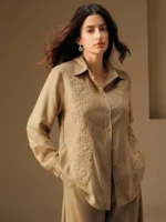 Anewsta Camisa Feminina de Linho com Bordado de Manga Longa - Imagem 28