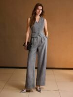 MOTF PREMIUM JAQUETA LISTRADA DE DECOTE EM V MINIMALISTA, PARA USO DIÁRIO