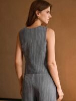 MOTF PREMIUM JAQUETA LISTRADA DE DECOTE EM V MINIMALISTA, PARA USO DIÁRIO - Imagem 3