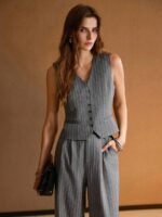 MOTF PREMIUM JAQUETA LISTRADA DE DECOTE EM V MINIMALISTA, PARA USO DIÁRIO - Imagem 5