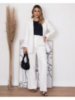 Conjunto Feminino de Alfaiataria Social com Blazer Alongado de Manga Longa e Calça Pantalona Forrada – MOS Mariana Olympio