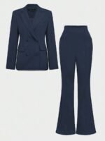 Conjunto Básico Elegante para Viagem de Negócios Diária: Blazer de Manga Longa com Cintura Marcada + Calça Flare de Cintura Alta, Conjunto de Terno - Imagem 13