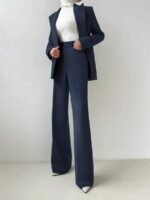Conjunto Básico Elegante para Viagem de Negócios Diária: Blazer de Manga Longa com Cintura Marcada + Calça Flare de Cintura Alta, Conjunto de Terno - Imagem 14