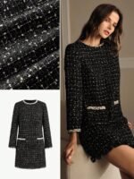 MOTF PREMIUM VESTIDO COM BAINHA EM TWEED CONTRASTANTE - Imagem 7
