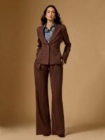 Briarwyn Conjunto Casual de Terno Composto por Jaqueta de Gola Lapela de Manga Longa e Botão Único e Calça, Terno de Passeio para Mulheres - Imagem 4