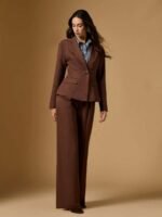 Briarwyn Conjunto Casual de Terno Composto por Jaqueta de Gola Lapela de Manga Longa e Botão Único e Calça, Terno de Passeio para Mulheres - Imagem 6