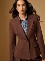 Briarwyn Conjunto Casual de Terno Composto por Jaqueta de Gola Lapela de Manga Longa e Botão Único e Calça, Terno de Passeio para Mulheres - Imagem 9