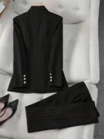 HOMEYEE Conjunto de Terno Listrado, Jaqueta de Terno Casual de Abotoamento Duplo e Calça Slim Fit, Estilo Versátil Adequado para Várias Ocasiões, Negócios e Férias - Imagem 8