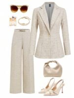 Ellevyn Conjunto de 2 Peças Jaqueta e Calça Elegante para Uso Diário Feminino