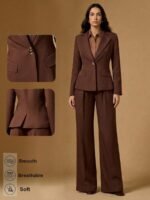 Briarwyn Conjunto Casual de Terno Composto por Jaqueta de Gola Lapela de Manga Longa e Botão Único e Calça, Terno de Passeio para Mulheres