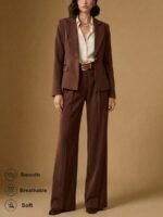 Briarwyn Conjunto Casual de Terno Composto por Jaqueta de Gola Lapela de Manga Longa e Botão Único e Calça, Terno de Passeio para Mulheres - Imagem 3