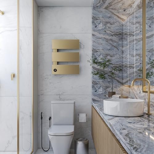 41xr6f8WXL._AC_.jpg Toalheiro Térmico Smart Thermolux EASY III | Controle por App, Toca Música via Bluetooth, Aquecimento Rápido, Antibacteriano, Display LCD e Wi-Fi (Dourado, 3 Barras) | .br - Imagem 1