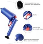 Desentupidor Manual de Alta Pressão para Privada Vaso Pia Ralo e Cano Pistola Bomba de Ar Reutilizável com 4 Bicos Adaptadores Rápido Potente e Econômico Azul  .br: Casa - Imagem 4